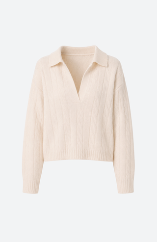 Aenora Cable Langarm-Kaschmirpullover Blanc