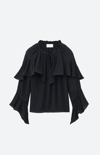 Betty Schwarze Rüschenbluse aus leichtem Voile mit Bindebändern von Ba&sh