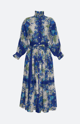 Langärmliges Kleid mit hohem Kragen und Blumenmuster von Cara Cara