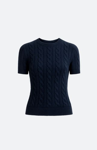 Kurzärmliger Pullover aus Woll- und Kaschmirmischung mit Zopfmuster Vince