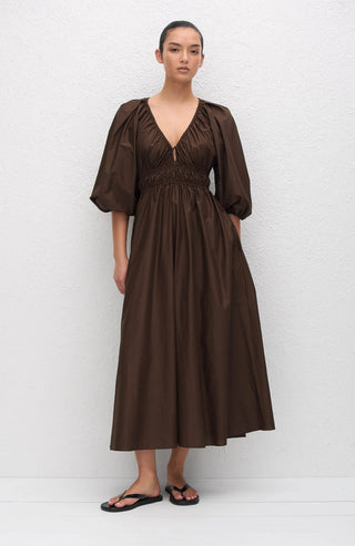 Maxikleid aus gerafftem Bio-Baumwollpopeline