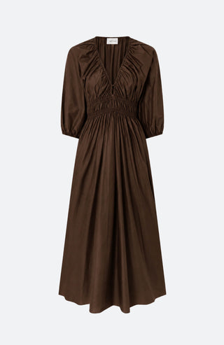 Maxikleid aus gerafftem Bio-Baumwollpopeline