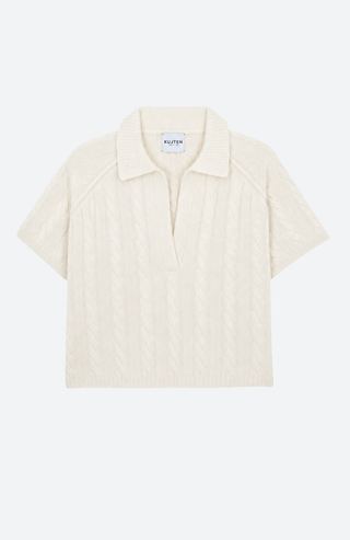 Kaschmir-Kurzarmpullover Aenor Cable – Blanc | 100 % Bio-Kaschmir