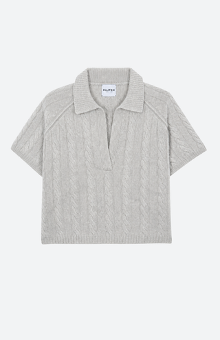 Kaschmir-Kurzarmpullover Aenor Cable – grau | 100 % Bio-Kaschmir
