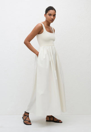 Maxikleid aus Baumwollpopeline und Stretch-Strick