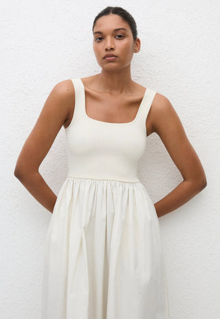 Maxikleid aus Baumwollpopeline und Stretch-Strick