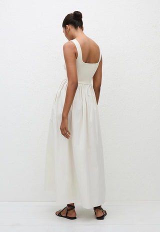 Maxikleid aus Baumwollpopeline und Stretch-Strick