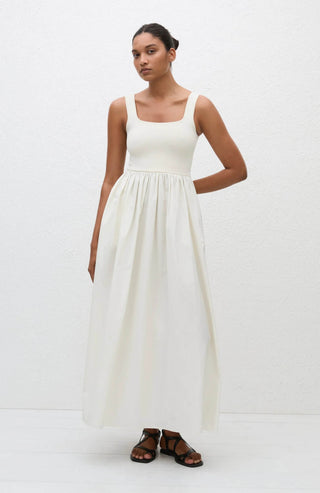 Maxikleid aus Baumwollpopeline und Stretch-Strick