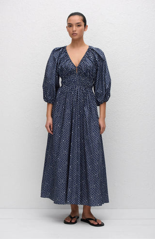 Maxikleid aus gerafftem Bio-Baumwollpopeline